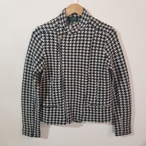 Lauren Ralph Lauren – 100% Lambswool Houndstooth Moto Zip Jacket – Medium